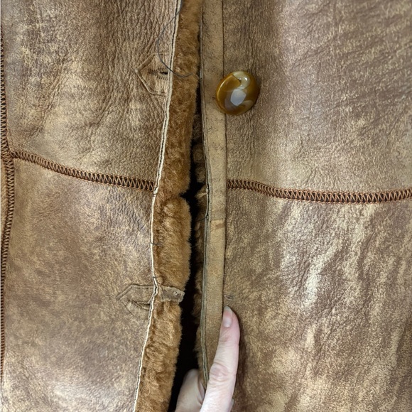 Chic Brown Patchwork Leather Jacket with Plush Faux Fur Trim M  *MISSING BUTTON - Picture 6 of 8